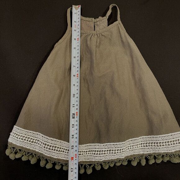 ~ Tommy Bahama 12mo Dress Cotton Crochet Lined Sleeveless Boho Olive PomPom Trim - Picture 5 of 11